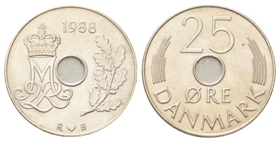 Дания 25 эре 1988 R;B, Маргрете II (1972-2024) KM 861 медно-никель UNC 190-717