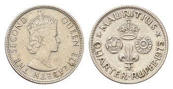 Маврикий 1/4 рупии 1975 Елизавета II (1952-2022) KM 36 медно-никель 4705-665