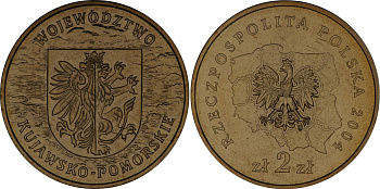 Польша 2 злотых 2004 MW, серия польские воеводства, Куявско-Поморское воеводство KM 485 нордик  UNC 3457-333