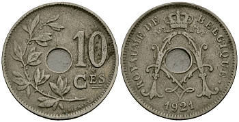 Бельгия 10 сантимов 1921 Belgique KM 85 медно-никель 4172-913
