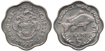 Сейшельские острова 5 центов 1977 FAO, рыба KM 31 алюминий 55-1235