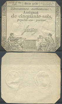 Франция 50 солей 1793 Pick A70 бумага 6285-21-3-1