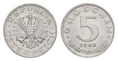 Австрия 5 грошей 1982 KM 2875 цинк UNC 4567-1022