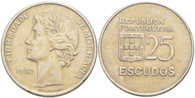 Португалия 25 эскудо 1982 KM 607а медно-никель 4521-1233