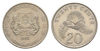 Сингапур 20 центов 1988 KM 52 медно-никель 4640-532