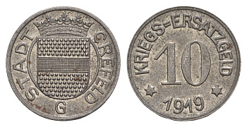 Крефельд 10 пфеннигов 1919 Funck 84.9A железо 4636-823