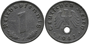 ГЕРМАНИЯ 1 РЕЙХСПФЕННИГ 1942 J KM 97, J.369 цинк 96-745