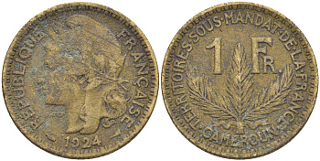 Французский Камерун 1 франк 1924 (а), монетный двор Париж KM 2 алюминиевая бронза 31-1126