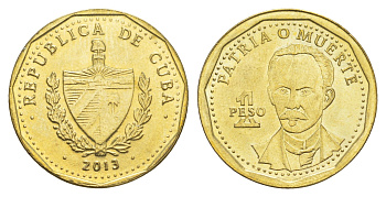 Куба 1 песо 2013 Хосе Марти KM 347 сталь плакированная латунью UNC 4652-1021