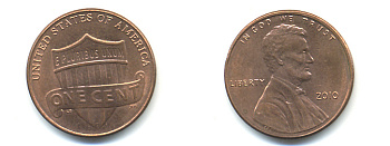 США 1 ЦЕНТ 2010 ЛИНКОЛЬН KM NEW цинк плакированный медью UNC 179-622