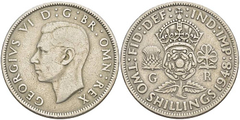 Великобритания 2 шиллинга (флорин) 1948 Георг VI (1936-1952) KM 865, Spink 4102 медно-никель 4183-1225