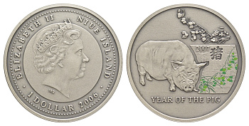 Ниуэ 1 доллар 2006 Китайский гороскоп - год свиньи, тираж 5.000 экземпляров KM 331 серебро BU 1527-1312