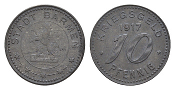 Бармен 10 пфеннигов 1917 Funck 30.1, Men05 1453.1, Men18 1851.1 цинк 4636-714