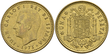 Испания 1 песета 1975 (78) Хуан Карлос I (1975-2014) KM 806 алюминиевая бронза 4604-214