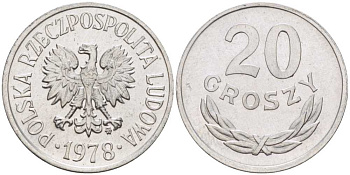 ПОЛЬША 20 ГРОШЕЙ 1978 MW KM А47 алюминий UNC 201-465