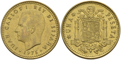 Испания 1 песета 1975 (78) Хуан Карлос I (1975-2014) KM 806 алюминиевая бронза 4604-214