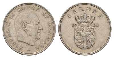 Дания 1 крона 1962 C; S, Фредерик IX (1947-1972) KM 851 медно-никель 3336-712
