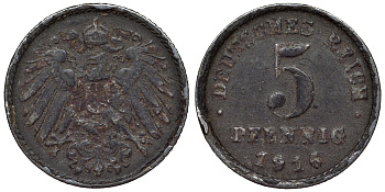 Германия 5 пфеннигов 1916 F KM 19, J. 297, Weege 5 железо 4118-1046