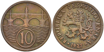 Чехословакия 10 геллеров 1927 KM 3 медь цинк 4152-666