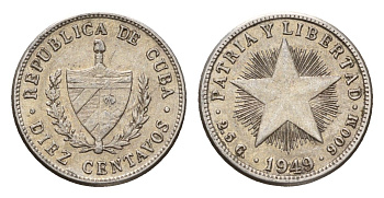 Куба 10 сентаво 1949 KM A12 серебро 4532-1251