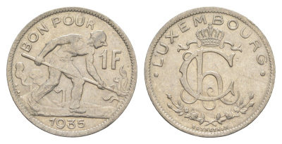 Люксембург 1 франк 1935 Шарлотта (1918-1964) KM 35 никель aUNC 4566-552