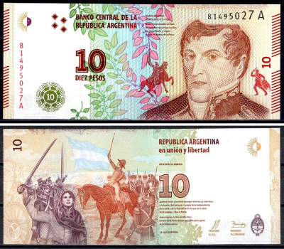 Аргентина 10 песо ND (2016) Генерал Мануэль Бельграно (1770-1820) Pick 360 бумага UNC (пресс) 402-66-1-2