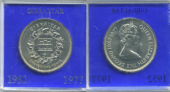 Гибралтар 25 пенсов 1977 25 лет правления Елизаветы II (1952-1977), в оригинальной коробке KM 10 медно-никель UNC 1-4-4-21