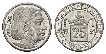 Кобленц 25 пфеннигов 1921 Funck 80.7, Men05 4526., Men18 5727.13 железо UNC 4548-1216