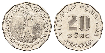 Южный Вьетнам 20 донгов 1968 ФАО, CHIẾN-DỊCH THẾ-GIỚI CHÕNG NẠN ÐÓI KM 11 сталь плакированная никелем UNC 4672-934