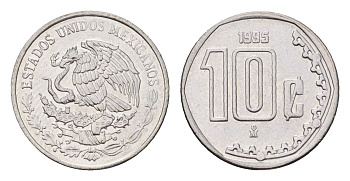 Мексика 10 сентаво 1995 KM 547 нержавеющая сталь UNC 4594-514