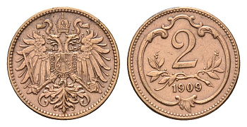 Австрия 2 геллера 1909 Франц Иосиф I (1848-1916) KM 2801 бронза 66-451