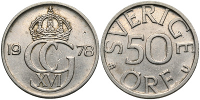 Швеция 50 эре 1978 Карл XVI Густав (1973- ) KM 855 медно-никель 4175-354