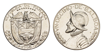 Панама 1/10 бальбоа (10 сентесимо) 1968 KM 10 медь плакированная медно-никелем PROOF 1522-124