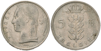 Бельгия 5 франков 1965 Belgie, Бодуэн I (1951-1993) KM 135 медно-никель 4616-1236
