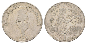 Тунис 1 динар 1988 KM 319 медно-никель 4402-151