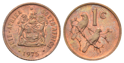 ЮАР 1 цент 1975 герб, капские воробьи KM 82 бронза UNC 4696-925