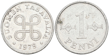 Финляндия 1 пенни 1979 KM 44а алюминий 192-1267