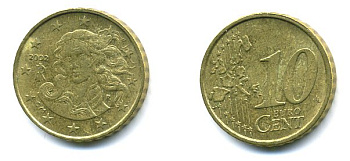 Франция 10 евроцентов 2002 KM 1285 латунь 29-1222