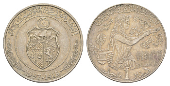 Тунис 1 динар 1997 KM 347 медно-никель 4401-613