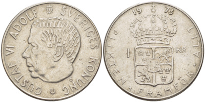 Швеция 1 крона 1973 Густав VI Адольф (1950-1973) KM 826а медь плакированная медно-никелем 4606-1054