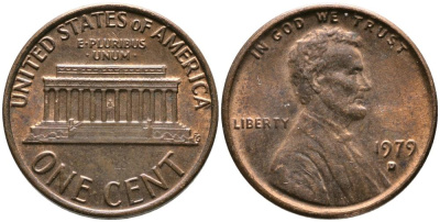 США 1 ЦЕНТ 1979 D, ЛИНКОЛЬН KM 201 медь цинк 4549-761