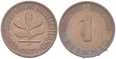 ФРГ 1 ПФЕННИГ 1971 G KM 105, J.380 сталь плакированная медью 3955-655