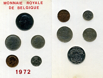 Бельгия набор из 5 монет (25 и 50 сантимов; 1, 5 и 10 франков) 1972 Belgique, в оригинальном буклете мондвора KM SS6 (134.1, 142.1, 148.1, 153.1 и 154.1) UNC 8-2-05-79