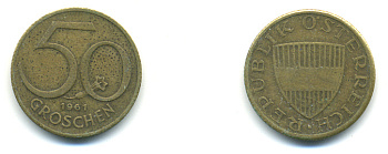 АВСТРИЯ 50 ГРОШЕЙ 1961 KM 2885 алюминиевая бронза 83-412