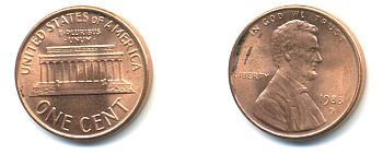 США 1 ЦЕНТ 1988 D ЛИНКОЛЬН KM 201b цинк плакированный медью UNC 179-423