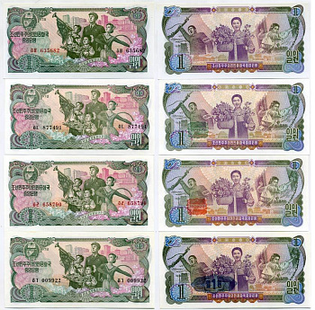Северная Корея набор из 19 банкнот 1978 Pick 18а, 18b, 18c, 18d, 18e, 19a, 19b, 19c, 19d, 19e, 20a, 20b, 20c, 20d, 20e, 21b, 21c, 21a, 21e, 22a бумага UNC (ПРЕСС) 000-00-00