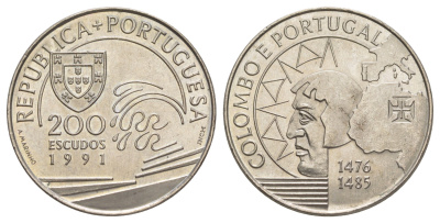Португалия 200 эскудо 1991 Христофор Колумб в Португалии KM 658 медно-никель UNC 1101-5-23