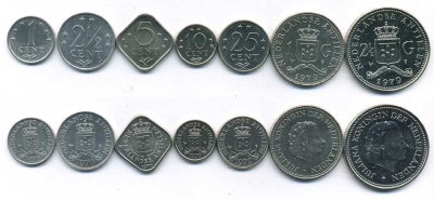 НИДЕРЛАНДСКИЕ АНТИЛЫ НАБОР ИЗ 7 МОНЕТ 1979 1, 2 1/2 , 5, 10, 25 ЦЕНТОВ, 1, 2 1/2 ГУЛЬДЕНА БЕАТРИКС KM 8a, 9a, 13, 10, 11, 24, 19 UNC 2-6-3-04