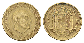 Испания 1 песета 1966 (68) Франциско Франко (1939-1975) KM 796 алюминиевая бронза 4705-1051