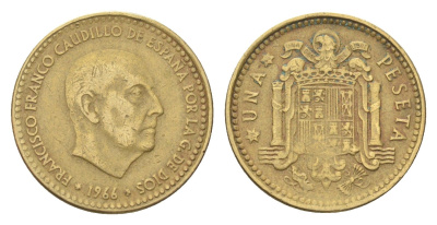 Испания 1 песета 1966 (68) Франциско Франко (1939-1975) KM 796 алюминиевая бронза 4705-1051